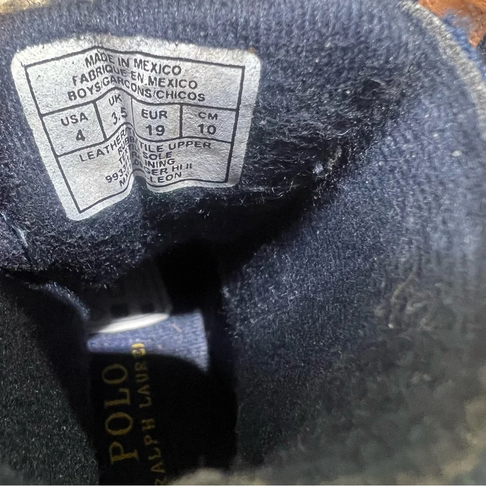 Polo Ralph Lauren Kids Hi Ranger  Flat Tan Brown Navy Blue Boots 4